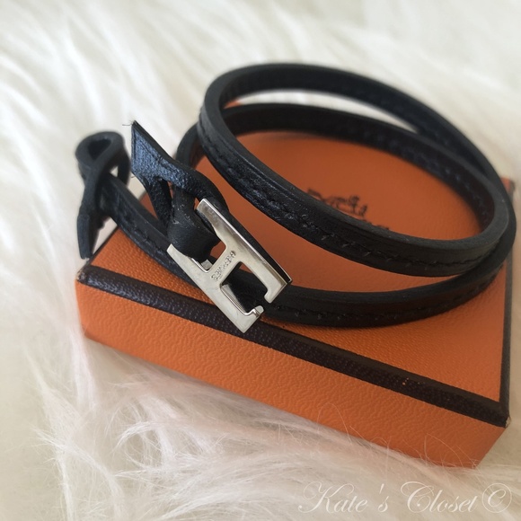SOLD!! HERMES Black Double-wrap H Bracelet - Picture 1 of 6